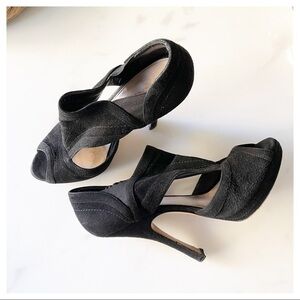 Prada Black Suede Cutout Peep Toe Booties Size 38.5